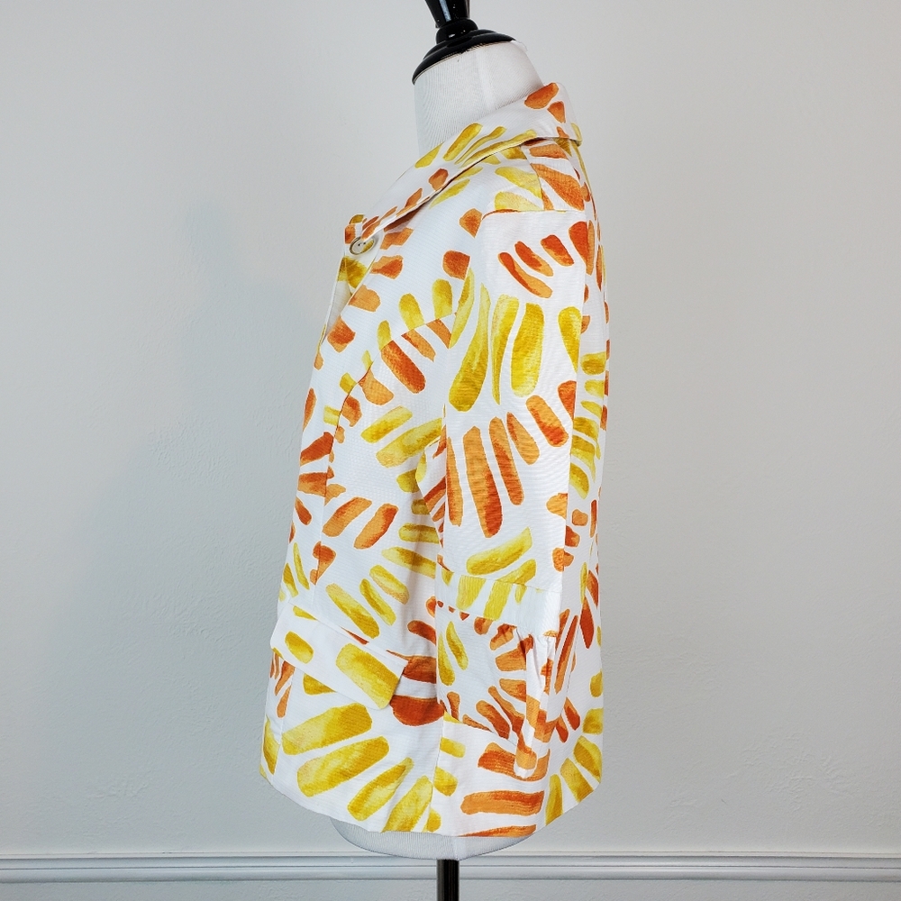 Chico's Jacket Flower Power Princeton White Yellow Orange Summer Spring Quirky - Picture 8 of 10